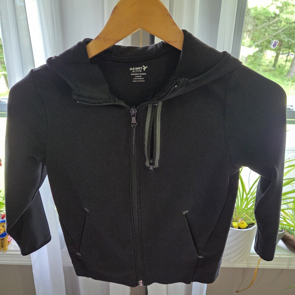 Old Navy Black Athletic Jacket with Hood and Zipper
